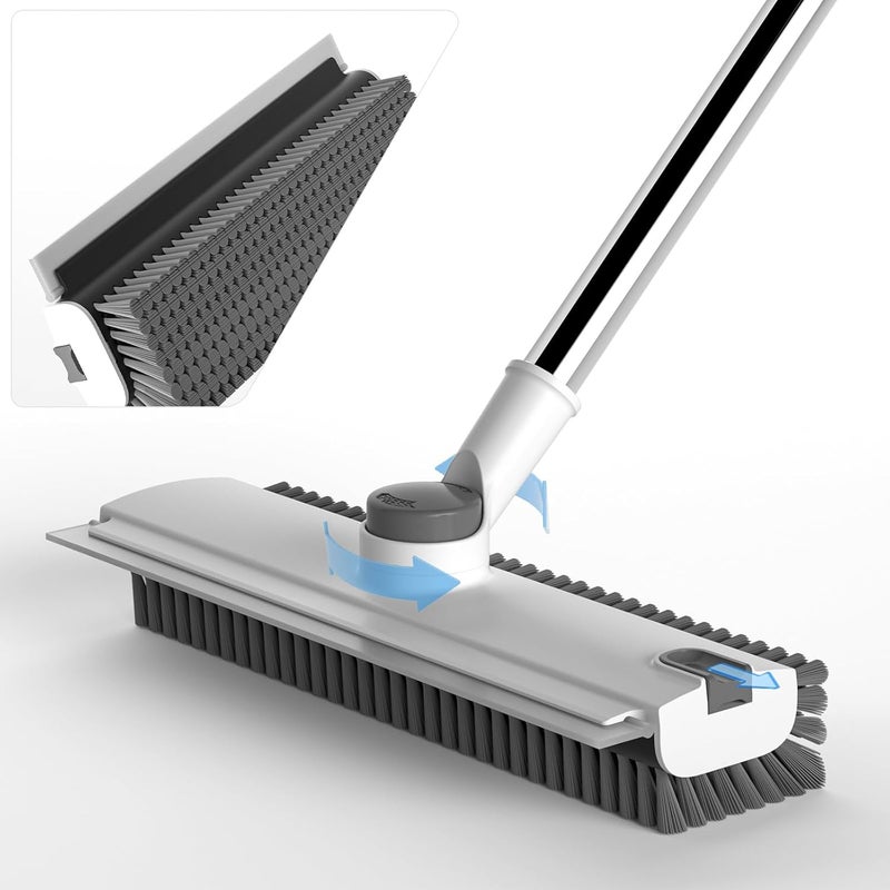 DOLPLEAP Scrub Brush with Long Handle, Floor Scrub Brush Squeegee Broom for Cleaning, 3 in 1 Shower Scrubber Floor Broom Squeegee for Concrete Tile Wall Deck Patio White - Image 1